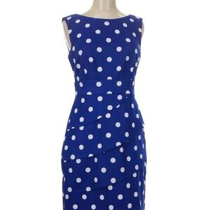 Connected dress Blue and White Polka Dot Midi Sheath Dress size 6